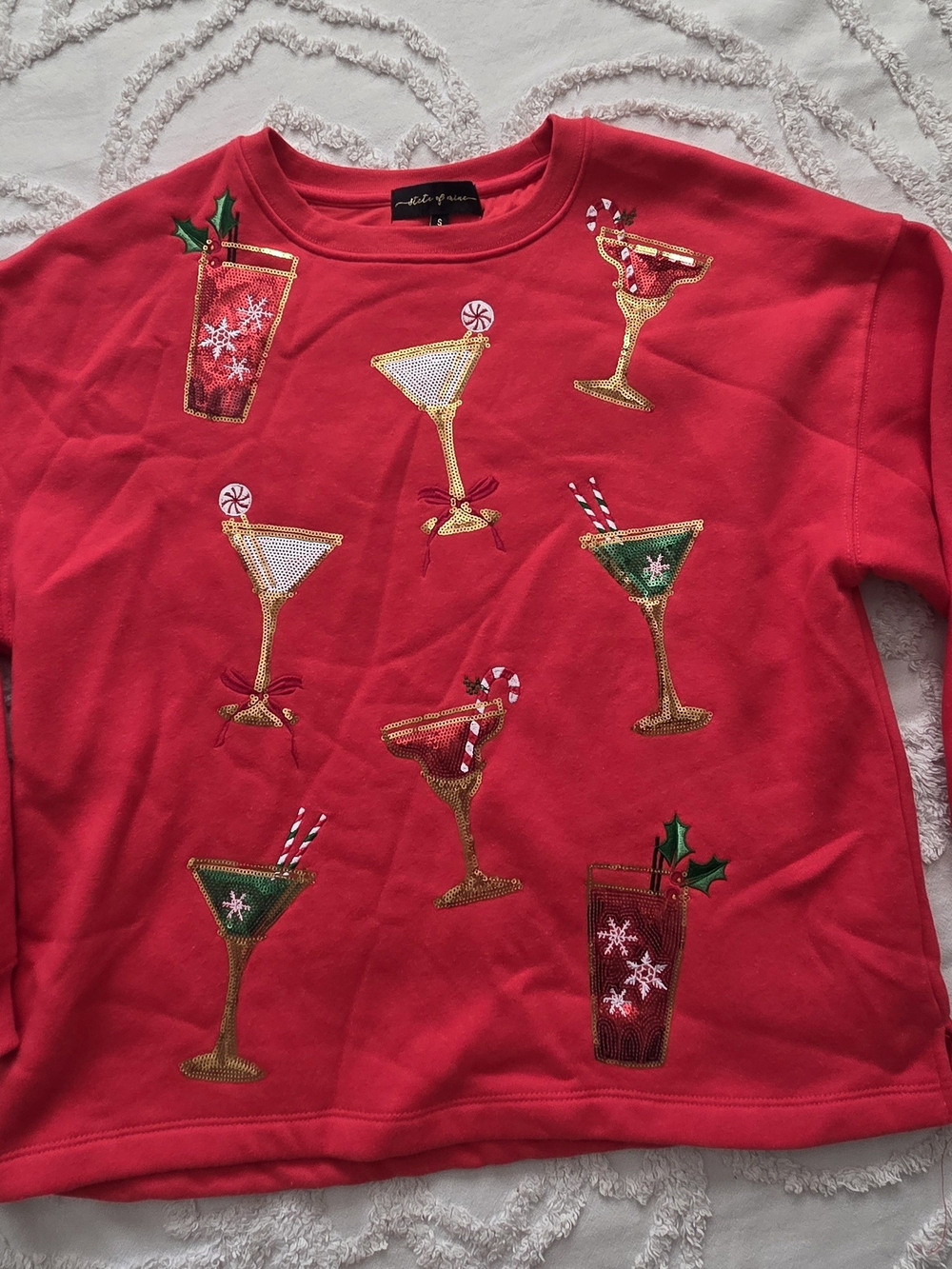 State of Mind Red Girls' Holiday Sequin Cocktail Sweatshirt
